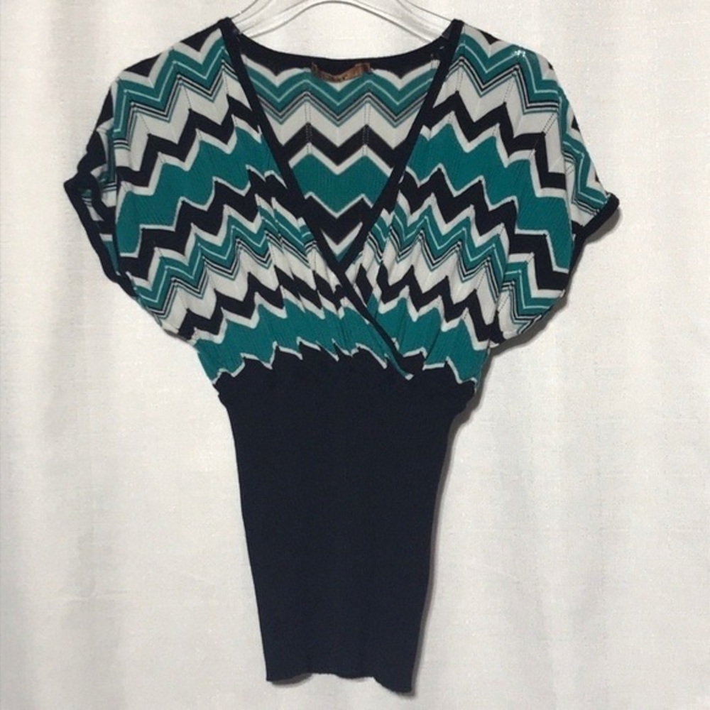 Belldini Chevron Knit Top in Teal and Black